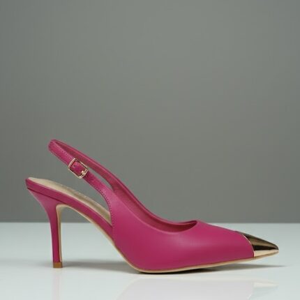 Zapato de Tacón Punta Dorada – Rosa Hotpink